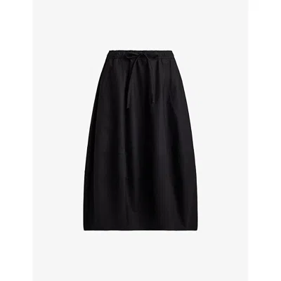 Polo Ralph Lauren Womens Polo Black Puffball Drawstring-waist Cotton Midi Skirt Xs