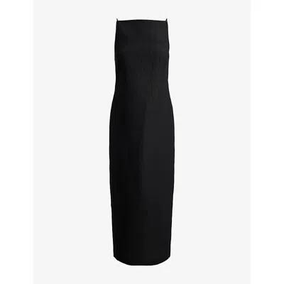 Polo Ralph Lauren Womens Polo Black Sleeveless Straight-neck Linen Column Dress