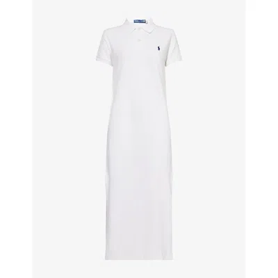 POLO RALPH LAUREN WOMENS WHITE POLO-COLLAR SHORT-SLEEVES COTTON-PIQUÉ MIDI DRESS