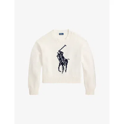 Polo Ralph Lauren Womens White Big Pony Knitted Cotton Jumper Xs