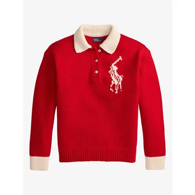 Polo Ralph Lauren Womens  Big Pony-intarsia Relaxed-fit Wool Rugby Jumper In Rl2000 Red/cream