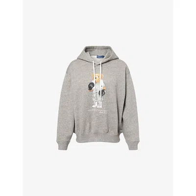 Polo Ralph Lauren Womens Dark Vintage Heather Boxing Bear Hooded Cotton-jersey Hoody In Gray