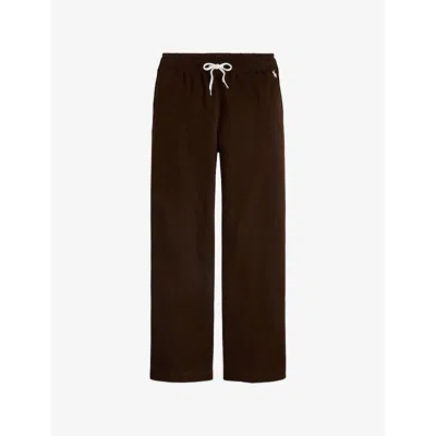 POLO RALPH LAUREN WOMENS CIRCUIT BROWN BRAND-EMBROIDERED DRAWSTRING-WAIST COTTON-BLEND JOGGING BOTTOMS