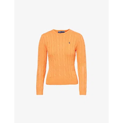 Polo Ralph Lauren Womens  Brand-embroidery Cable-knit Cotton Jumper In Sun Orange