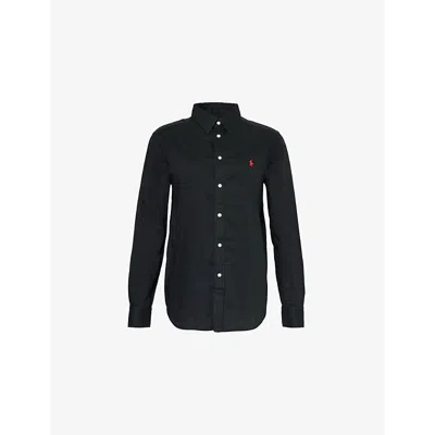 Polo Ralph Lauren Womens Polo Black Brand-embroidery Long-sleeve Cotton-poplin Shirt