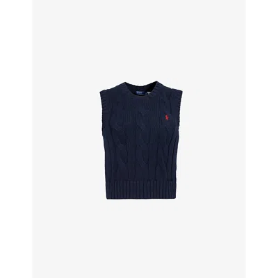 Polo Ralph Lauren Womens Cable-knit Logo-embroidery Cotton Knitted Vest Hunter Navy