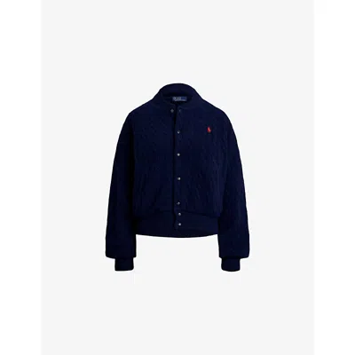 Polo Ralph Lauren Womens  Cable-knit Wool And Cashmere-blend Bomber Jacket In Blue