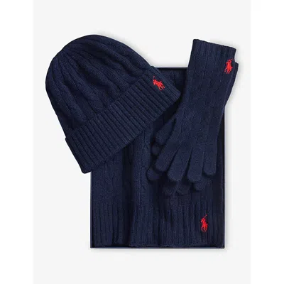 Polo Ralph Lauren Womens Hunter Navy Cable Knitted 3-piece Wool And Cashmere Set In Blue