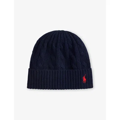 POLO RALPH LAUREN WOMENS CABLE KNITTED WOOL AND CASHMERE BEANIE HUNTER NAVY