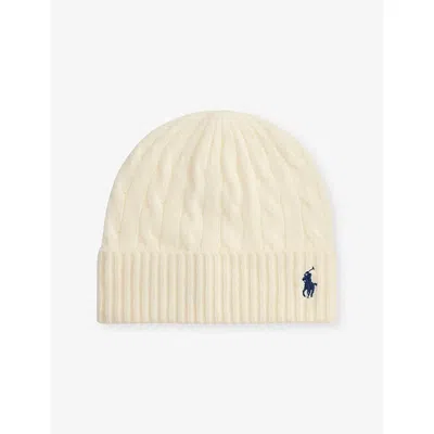 POLO RALPH LAUREN WOMENS CREAM CABLE KNITTED WOOL AND CASHMERE BEANIE