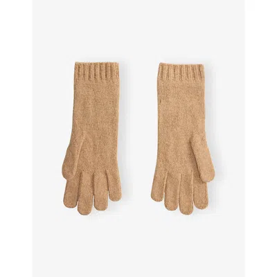 Polo Ralph Lauren Womens Camel Cable Knitted Wool And Cashmere Gloves In Brown