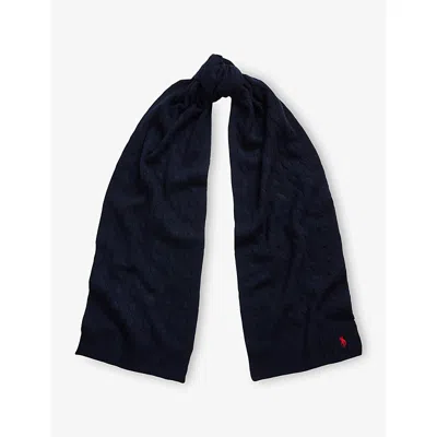 Polo Ralph Lauren Womens Hunter Navy Cable Knitted Wool And Cashmere Scarf In Blue