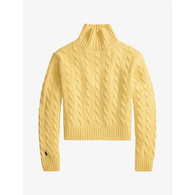 Polo Ralph Lauren Womens  Cable-knit High-neck Wool And Cashmere Jumper In Fall Yellow