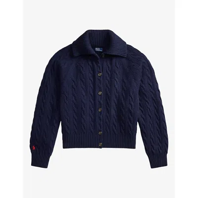 Polo Ralph Lauren Womens  Cable-knit Relaxed-fit Wool And Cashmere Jacket In Blue