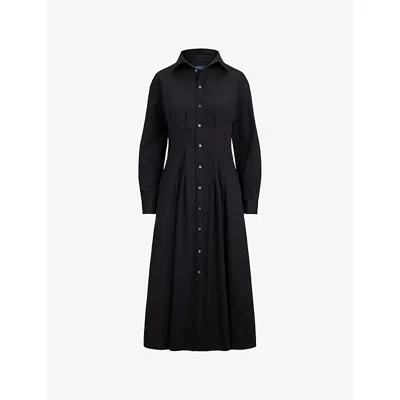 Polo Ralph Lauren Womens  Collared Long-sleeve Cotton Midi Dress In Black