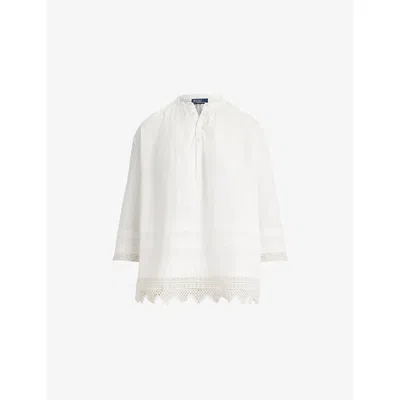 Polo Ralph Lauren Womens White Crochet-hem Relaxed-fit Cotton Shirt