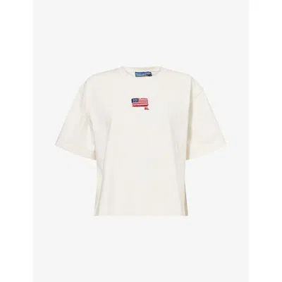 Polo Ralph Lauren Womens  Embroidered Cropped Cotton-jersey T-shirt In Nevis