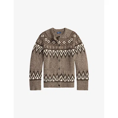 Polo Ralph Lauren Womens  Fairisle Knitted Wool-blend Cardigan In Brown