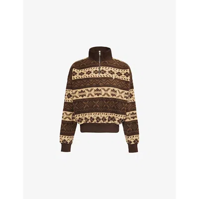 Polo Ralph Lauren Womens Winter Multi Print Graphic-pattern Quarter-zip Recycled-polyester Blend Fleece Sweatshirt