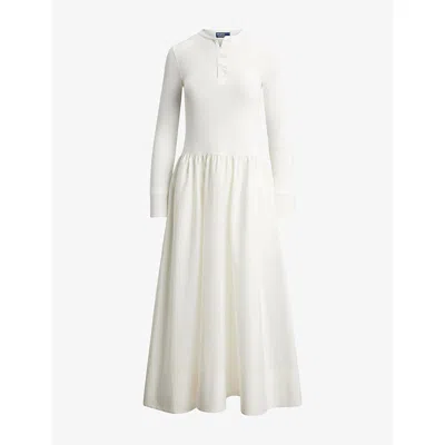 Polo Ralph Lauren Womens Nevis Henley-neck Flared-skirt Cotton Maxi Dress In White