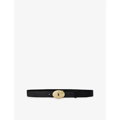 Polo Ralph Lauren Womens  Id Branded-buckle Leather Belt In Black