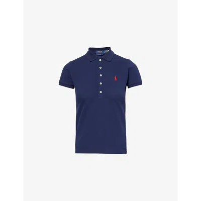 POLO RALPH LAUREN WOMENS NEWPORT NAVY JULIE SLIM-FIT SHORT-SLEEVE COTTON-PIQUÉ POLO SHIRT