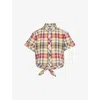 Polo Ralph Lauren Check Cropped Knit Shirt In Red/yellow/green Multi