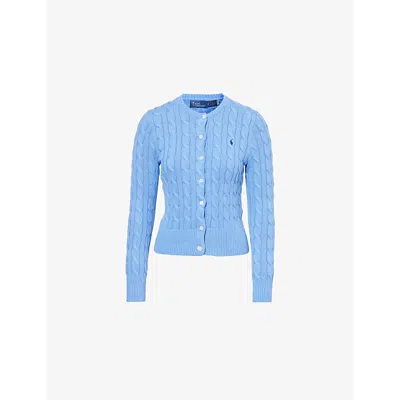 Polo Ralph Lauren Womens  Logo-embroidered Cable-knit Cotton Cardigan In New Litchfield Blue