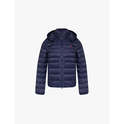 POLO RALPH LAUREN WOMENS LOGO-EMBROIDERED PADDED SHELL-DOWN JACKET RL NAVY