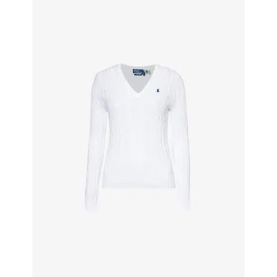 POLO RALPH LAUREN WOMENS WHITE LOGO-EMBROIDERY COTTON-KNIT JUMPER XL