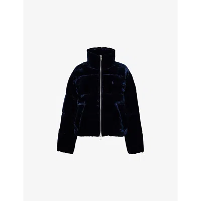 Polo Ralph Lauren Womens  Logo-embroidery Quilted Down-fill Velvet Jacket In Navy