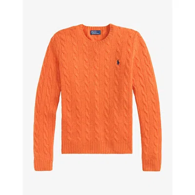 Polo Ralph Lauren Womens  Logo-embroidered Cable-knit Wool And Cashmere Jumper In Orange Rust Heather