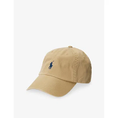 Polo Ralph Lauren Womens  Logo-embroidered Cotton Baseball Cap In Cafe Tan/newport Navy