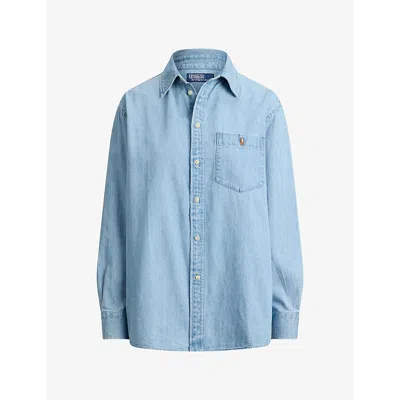 Polo Ralph Lauren Womens  Logo-embroidered Cotton-denim Shirt In Sumter Wash