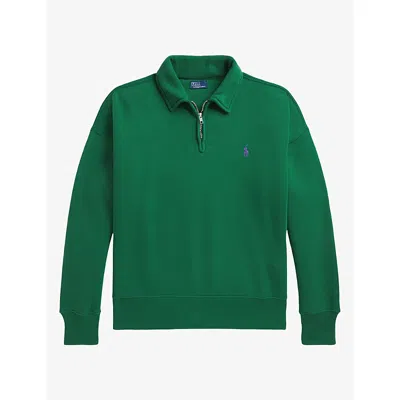 Polo Ralph Lauren Womens  Logo-embroidered Half-zip Cotton-blend Sweatshirt In Bush Green