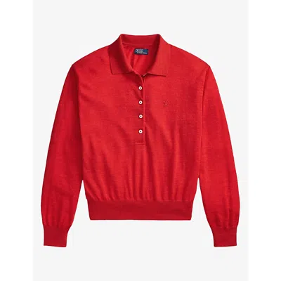 Polo Ralph Lauren Womens  Logo-embroidered Polo-collar Wool Jumper In Flanders Red Heather