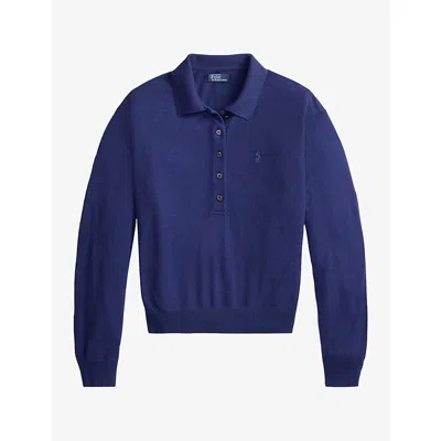 Polo Ralph Lauren Womens  Logo-embroidered Polo-collar Wool Jumper In Winter Night Navy