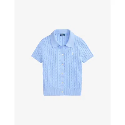 Polo Ralph Lauren Womens Baby Blue Logo-embroidered Short-sleeve Cotton Cardigan
