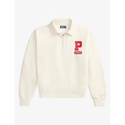 Polo Ralph Lauren Womens  Logo-print Relaxed-fit Cotton-blend Sweatshirt In Warm White