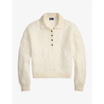 Polo Ralph Lauren Cable-knit Wool And Cashmere Polo Jumper In Neutral