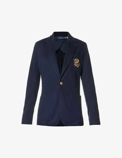 POLO RALPH LAUREN WOMENS PARK AVENUE NAVY PADDED-SHOULDERS COTTON-BLEND JACKET,60947704