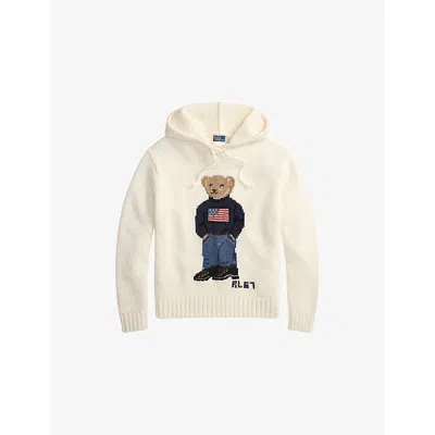 Polo Ralph Lauren Womens Parchment Cream Polo Bear Hooded Cotton And Linen-blend Jumper In Multi