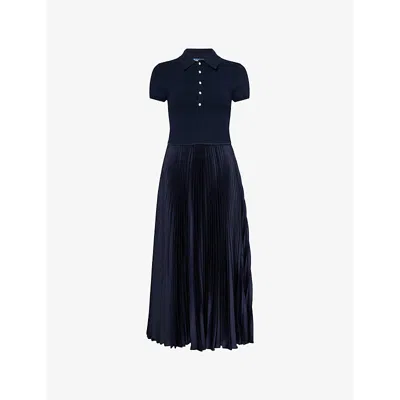 Polo Ralph Lauren Womens Hunter Navy Polo-collar Pleated Woven Midi Dress