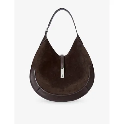 Polo Ralph Lauren Womens Chocolate/tobacco Polo Id Large Suede Shoulder Bag