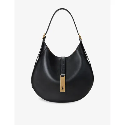 Polo Ralph Lauren Womens Black Polo Id Small Leather Shoulder Bag