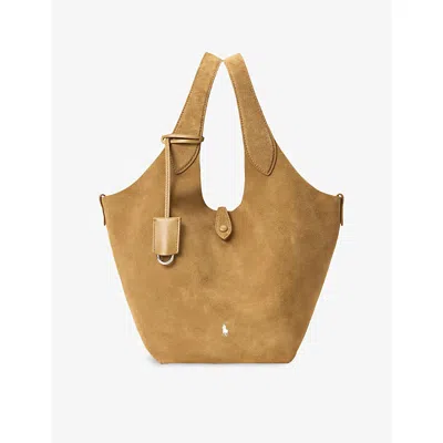 Polo Ralph Lauren Womens Caramel Polo Play Medium Suede Tote Bag In Brown