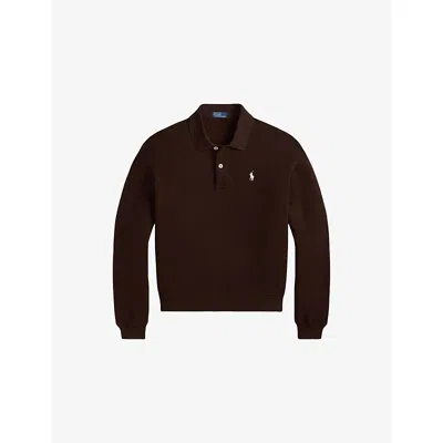 POLO RALPH LAUREN WOMENS CIRCUIT BROWN RELAXED-FIT BRAND-EMBROIDERED COTTON-BLEND SWEATSHIRT XL