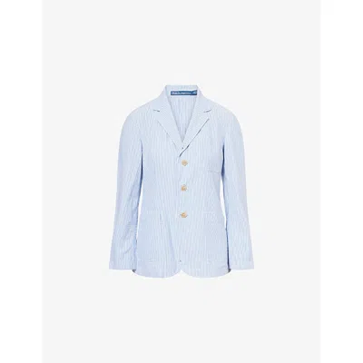 Polo Ralph Lauren Womens Bright Blue/white Seersucker Striped Cotton Blazer