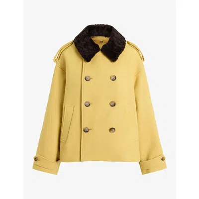 Polo Ralph Lauren Womens  Shearling-collar Double-breasted Wool Jacket In Neutral