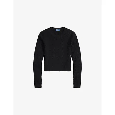 POLO RALPH LAUREN WOMENS POLO BLACK SLIM-FIT CABLE-KNIT KNITTED JUMPER
